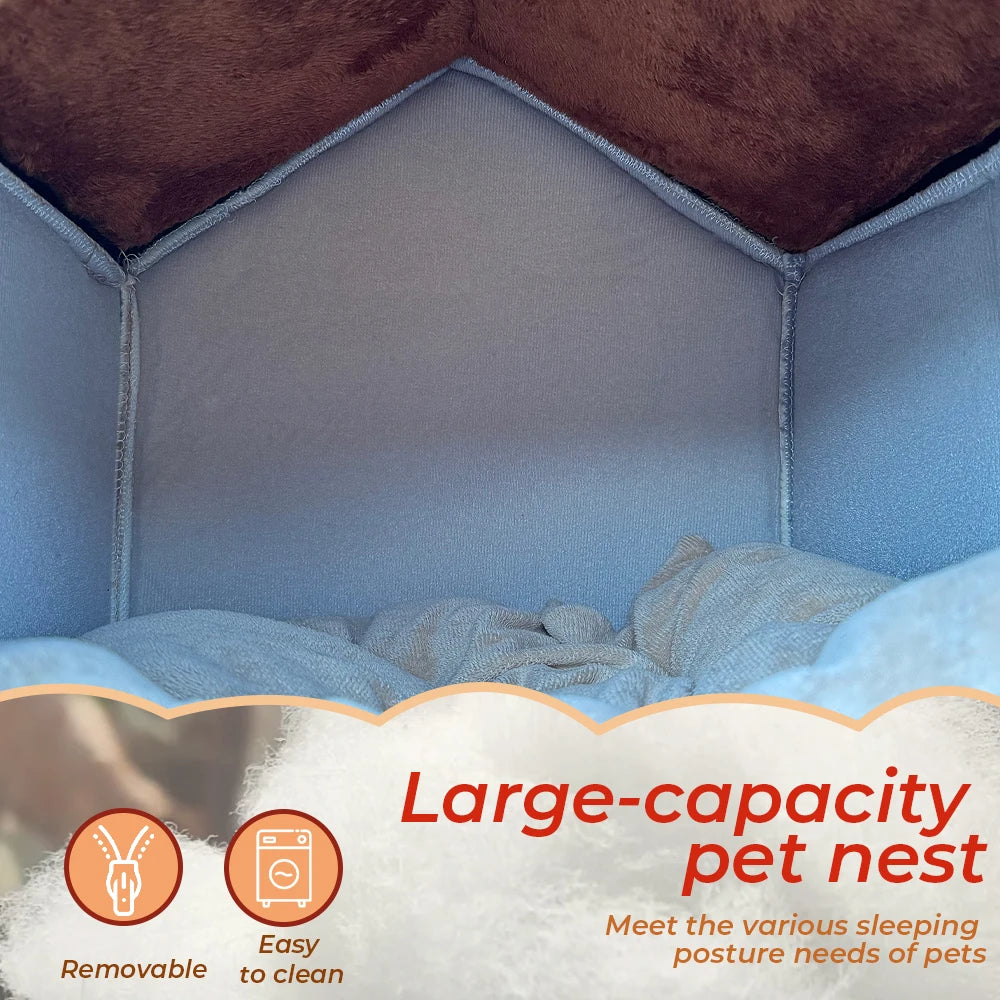 Extra Large Foldable Cat House with Cushion – Cute Bear Design, Warm Semi-Enclosed Pet Bed