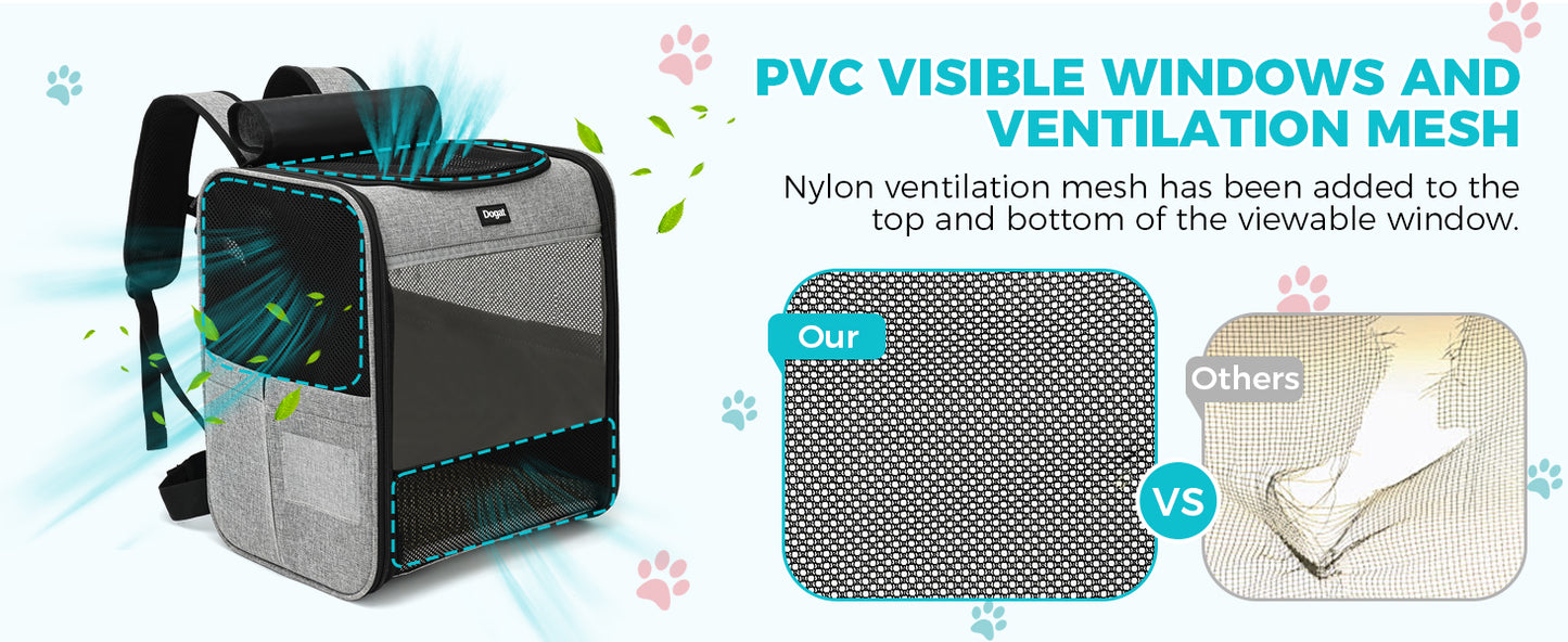 Dogat Pet Backpack XL Breathable Cat/dogs Transporter Up To 10Kg Mesh Window Foldable