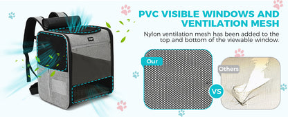Dogat Pet Backpack XL Breathable Cat/dogs Transporter Up To 10Kg Mesh Window Foldable