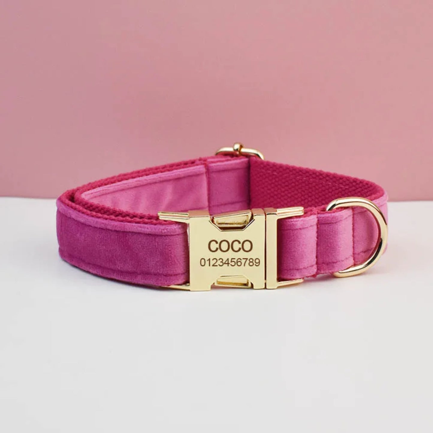 Velvet Dog Collar & Leash Set – Soft Red/Pink Adjustable Set for Dogs