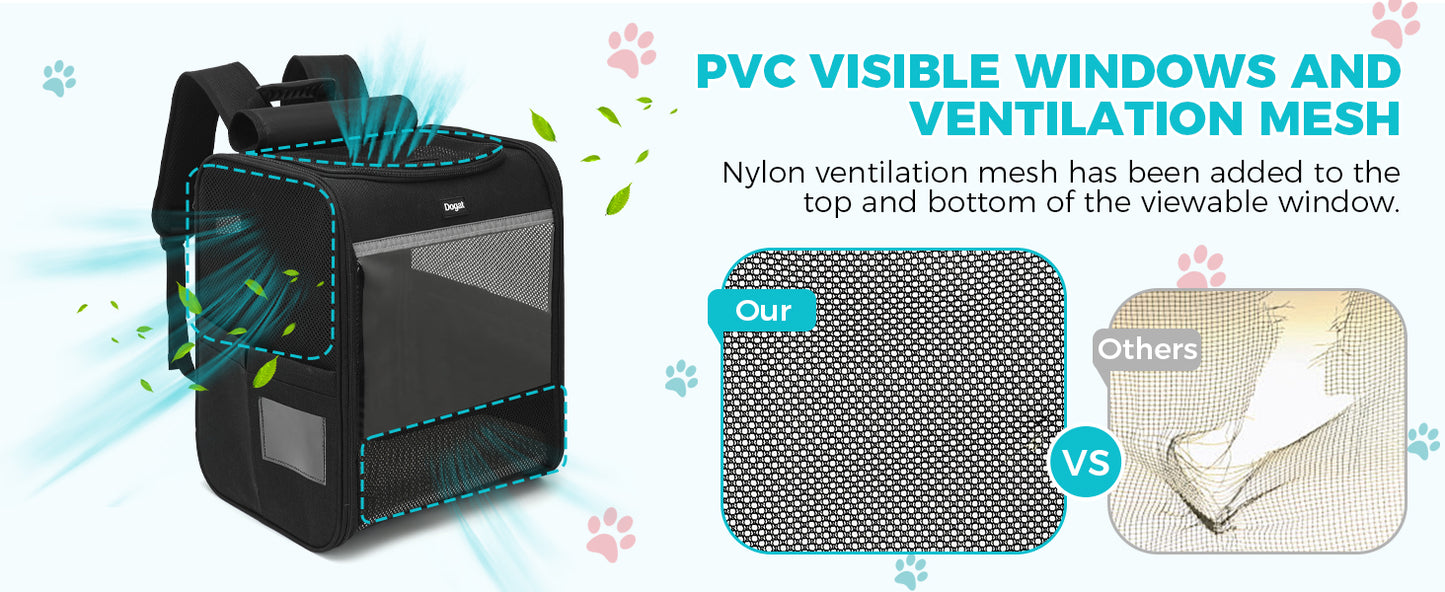 Dogat Pet Backpack XL Breathable Cat/dogs Transporter Up To 10Kg Mesh Window Foldable