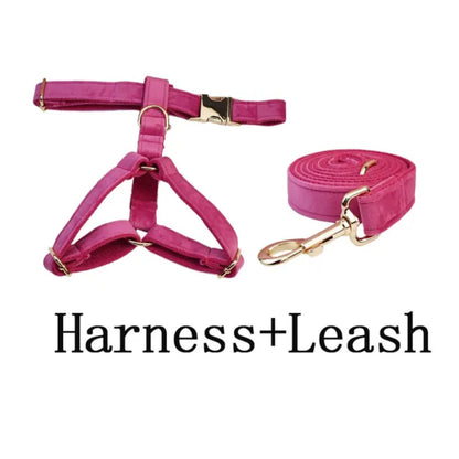 Velvet Dog Collar & Leash Set – Soft Red/Pink Adjustable Set for Dogs
