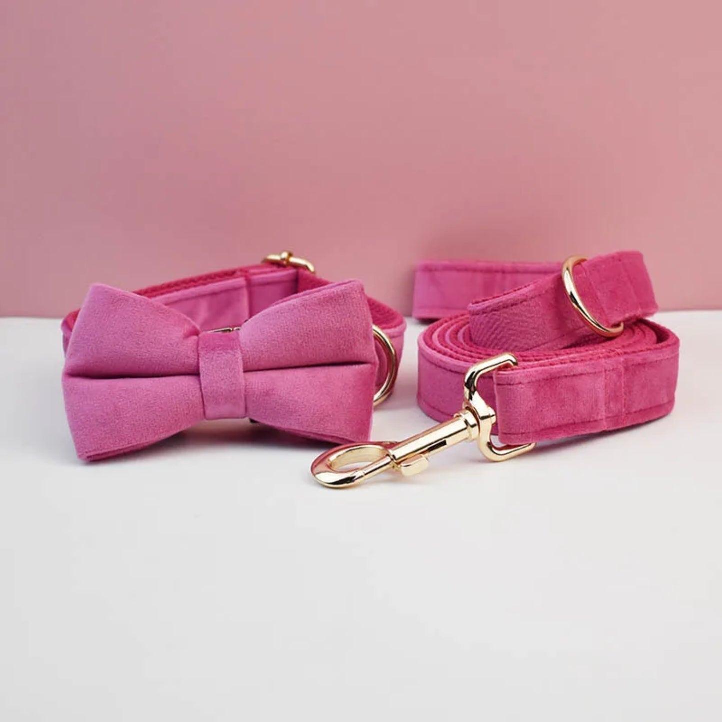 Velvet Dog Collar & Leash Set – Soft Red/Pink Adjustable Set for Dogs