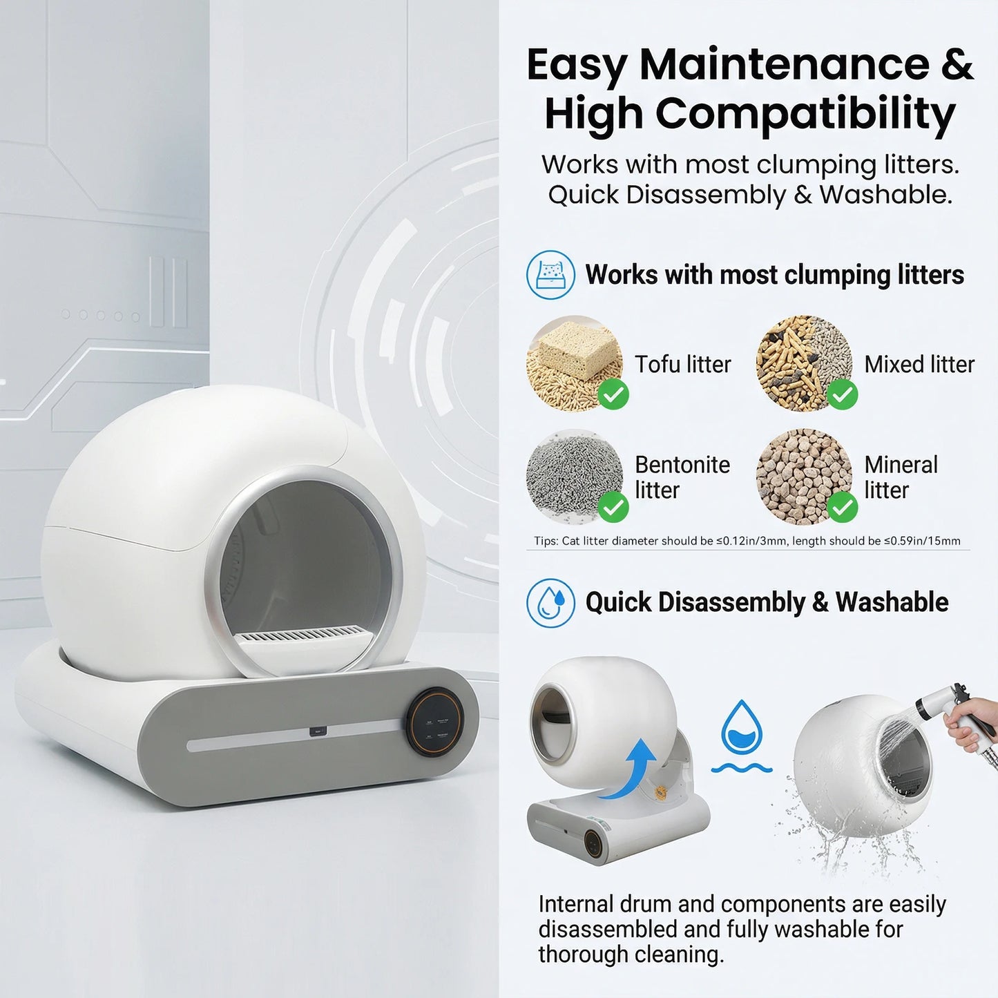 Smart Self-Cleaning Cat Litter Box 65L – WiFi App Control, Odor Removal, Quiet Closed Design for Multi-Cat Homes