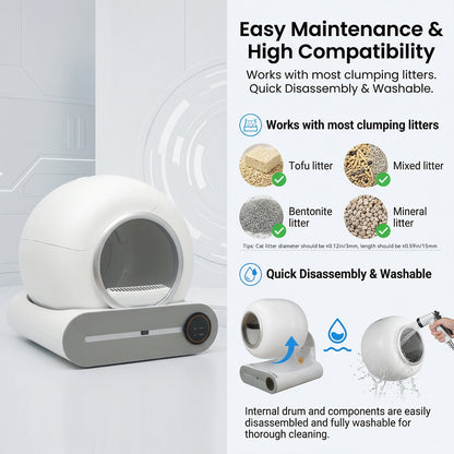 Smart Self-Cleaning Cat Litter Box 65L – WiFi App Control, Odor Removal, Quiet Closed Design for Multi-Cat Homes