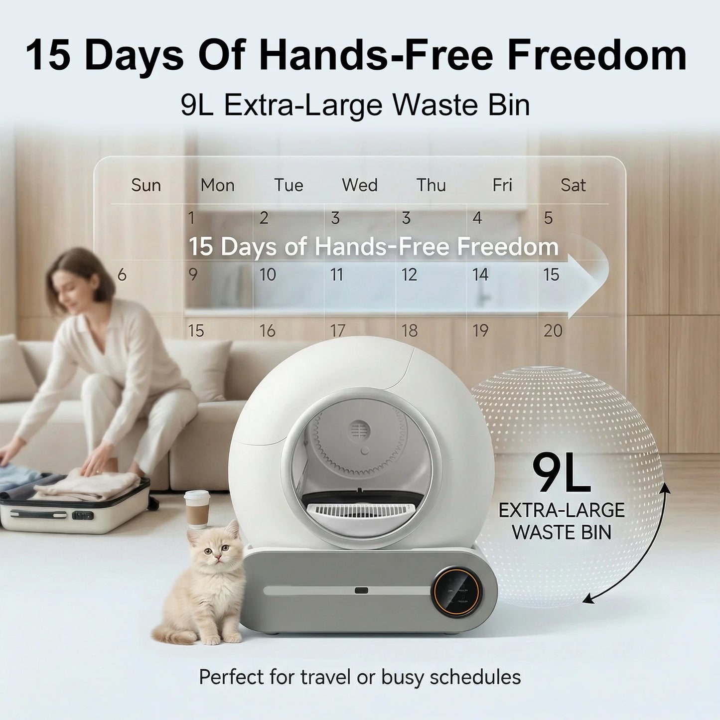 Smart Self-Cleaning Cat Litter Box 65L – WiFi App Control, Odor Removal, Quiet Closed Design for Multi-Cat Homes