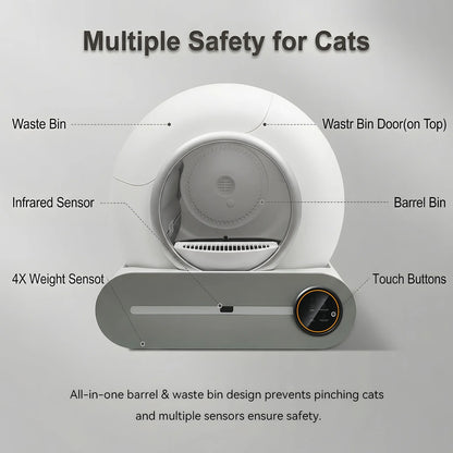 Smart Self-Cleaning Cat Litter Box 65L – WiFi App Control, Odor Removal, Quiet Closed Design for Multi-Cat Homes