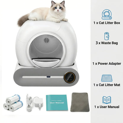 Smart Self-Cleaning Cat Litter Box 65L – WiFi App Control, Odor Removal, Quiet Closed Design for Multi-Cat Homes
