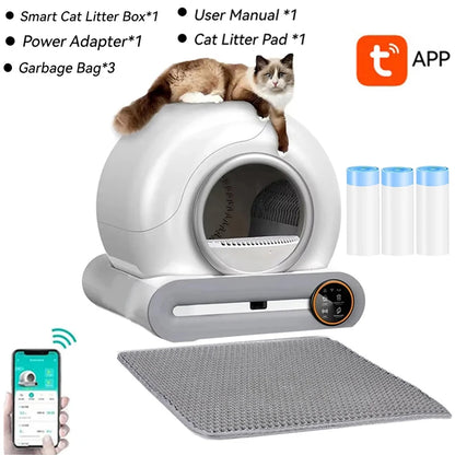 Smart Self-Cleaning Cat Litter Box 65L – WiFi App Control, Odor Removal, Quiet Closed Design for Multi-Cat Homes