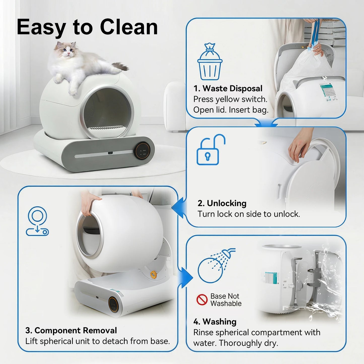 Smart Self-Cleaning Cat Litter Box 65L – WiFi App Control, Odor Removal, Quiet Closed Design for Multi-Cat Homes