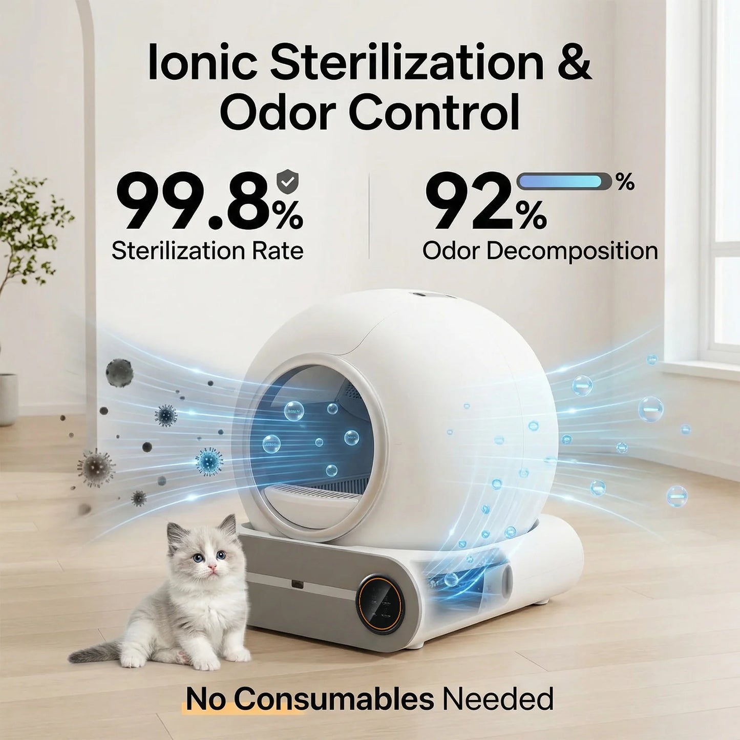 Smart Self-Cleaning Cat Litter Box 65L – WiFi App Control, Odor Removal, Quiet Closed Design for Multi-Cat Homes