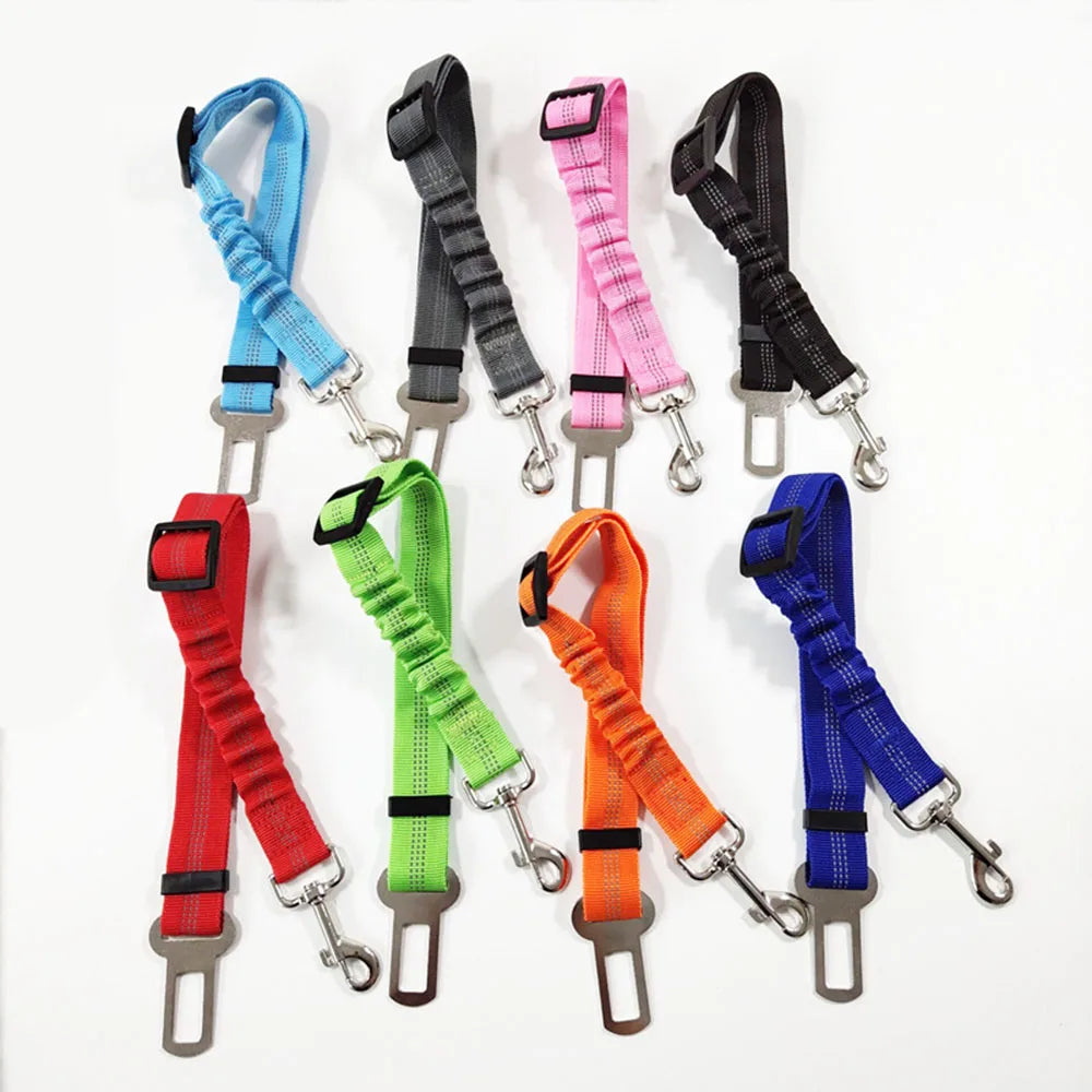 Adjustable Reflective Dog Car Seat Belt Harness – Elastic Shock-Absorbing Travel Safety Strap