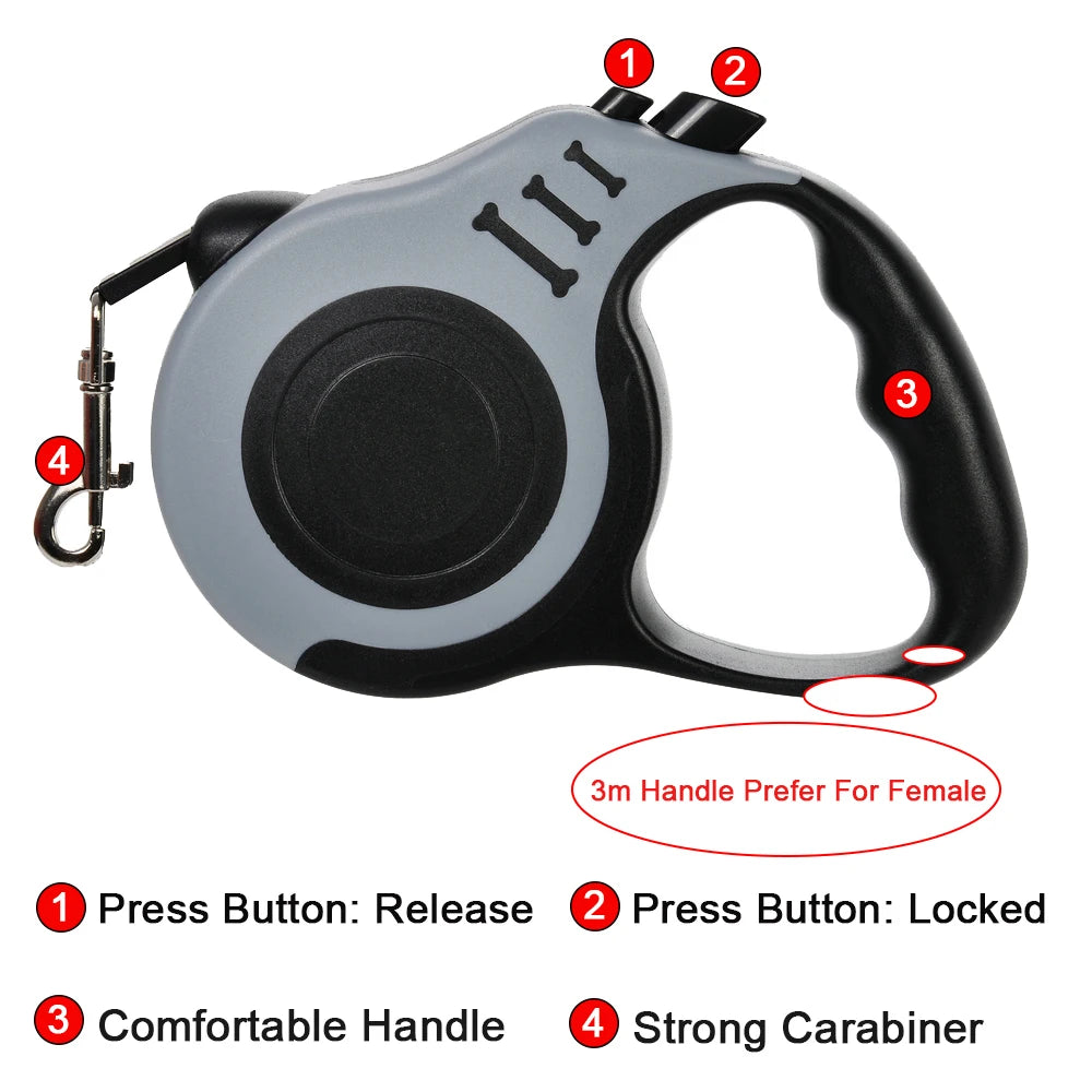 3m/5m Retractable Dog Leash – Durable Nylon Lead for Small, Medium & Large Dogs & Cats