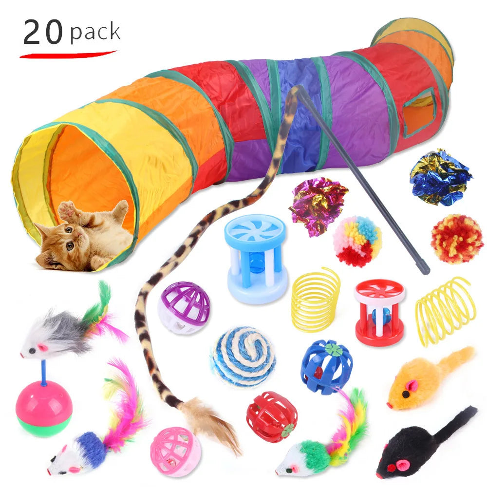 12–24PCS Cat Toy Set – Fun Interactive Kit with Wand, Sisal Mouse, Bells & Balls