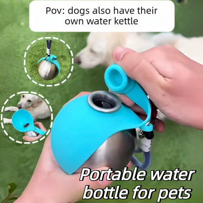 285ml Dog Water Bottle with Removable Silicone Bowl – Leakproof Stainless Steel Travel Dispenser