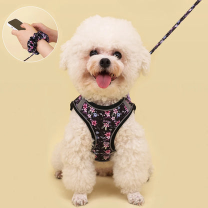 Adjustable Dog & Cat Harness Set – Soft Vest with Leash, Cute Design for Small Pets
