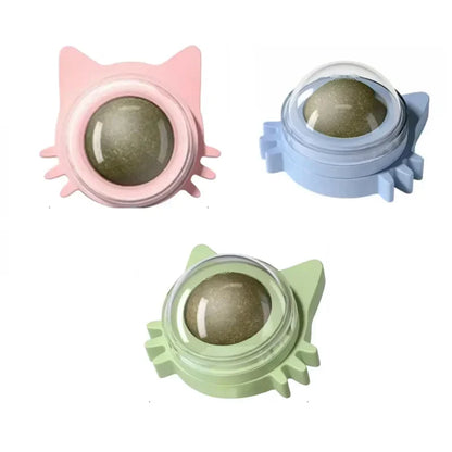 Natural Catnip Wall Toy – Rotating Suction Cup Ball for Dental Care & Play