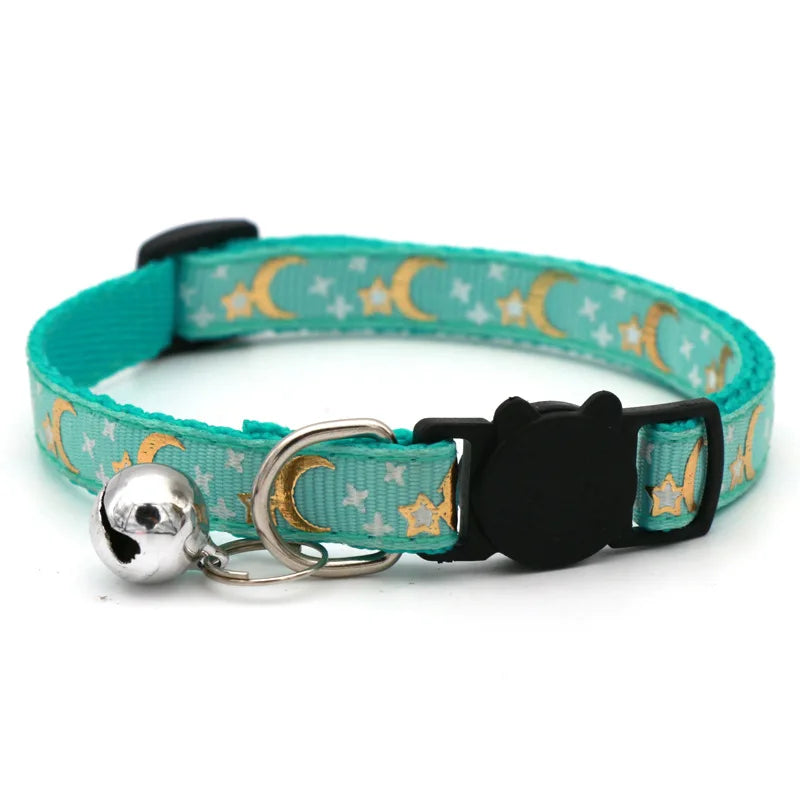 Adjustable Cat Collar with Bell – Cute Star & Moon Design for Cats & Kittens