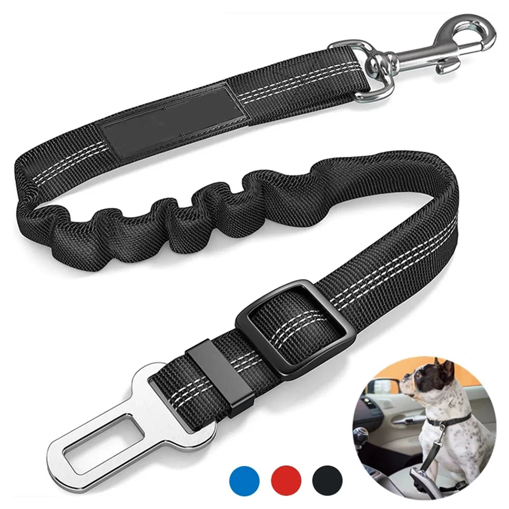 Adjustable Reflective Dog Car Seat Belt Harness – Elastic Shock-Absorbing Travel Safety Strap