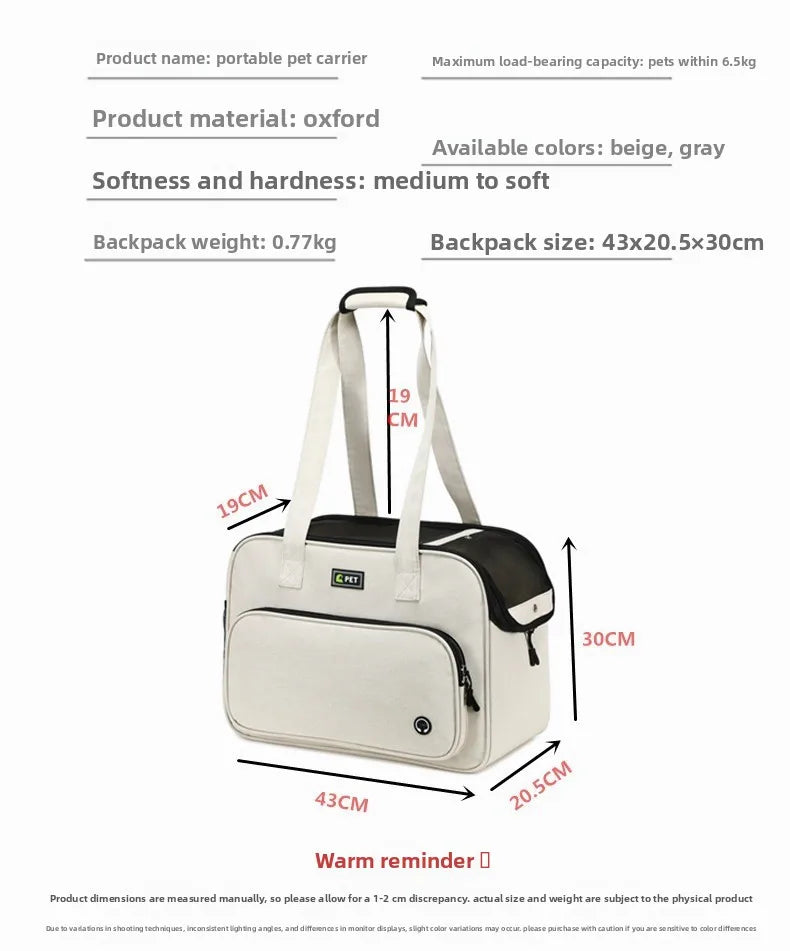 Portable Pet Carrier Bag – Large Capacity Travel Bag for Small Dogs & Cats