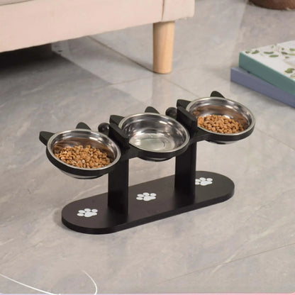 Elevated Cat Bowl with Wooden Stand – 15° Tilted Stainless Steel Food & Water Feeder
