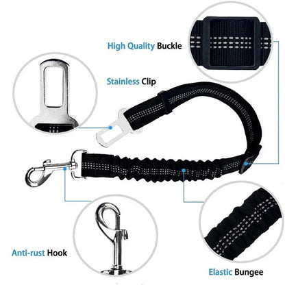 Adjustable Reflective Dog Car Seat Belt Harness – Elastic Shock-Absorbing Travel Safety Strap