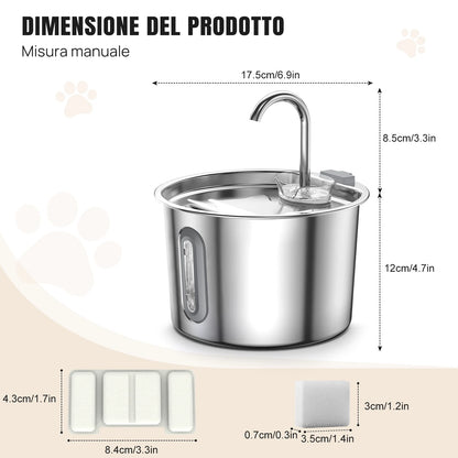 2.2L Stainless Steel Cat Water Fountain – Automatic Pet Water Dispenser with Quiet Pump & Visible Window