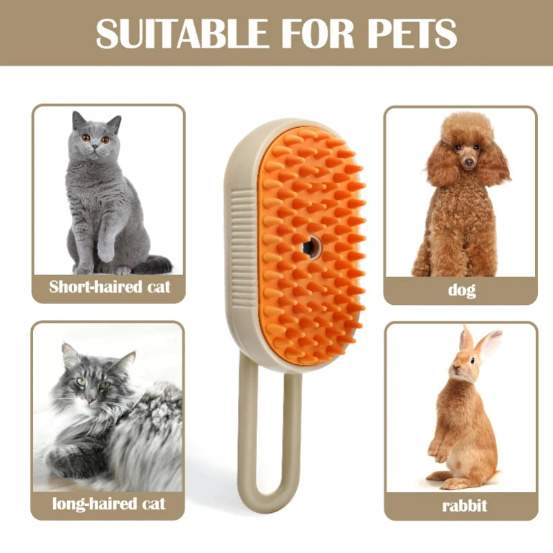 Electric Steam Pet Grooming Brush – Hair Remover for Dogs & Cats with Glove Accessory