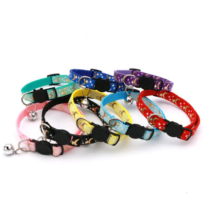Adjustable Cat Collar with Bell – Cute Star & Moon Design for Cats & Kittens