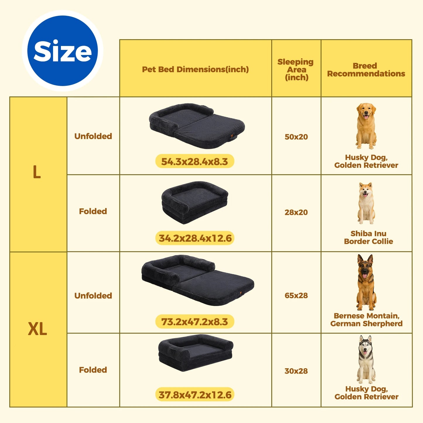 Foldable Plush Dog Sofa Bed – Washable Non-Slip Pet Bed for Large Dogs