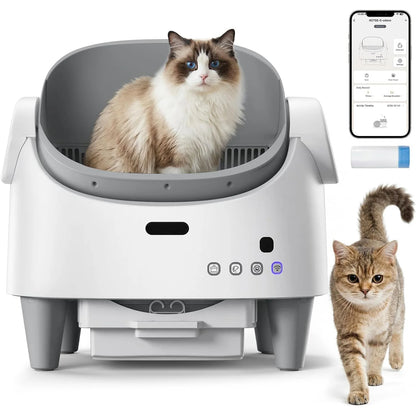 Electric Cat Litter Tray Self-Cleaning Open Cat Litter Tray, Automatic Cat Litter Tray with Odour Control, App & Safety Sensor