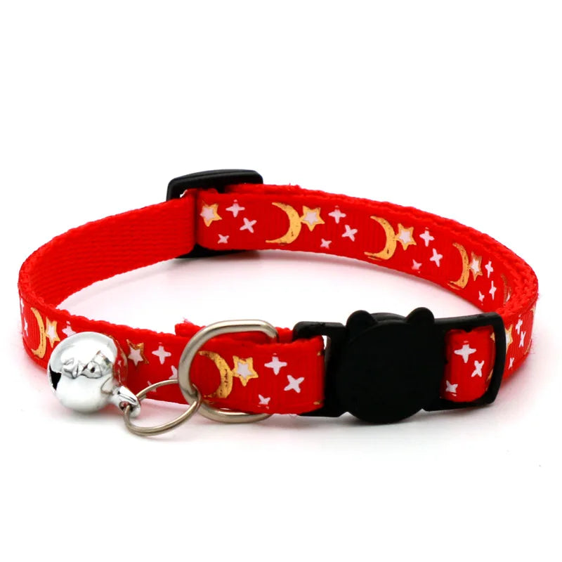 Adjustable Cat Collar with Bell – Cute Star & Moon Design for Cats & Kittens