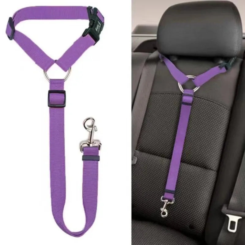 2-in-1 Adjustable Pet Car Seat Belt & Leash – Safety Harness for Dogs, Durable Nylon Lead