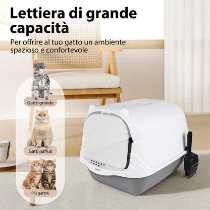 Large Enclosed Cat Litter Box with Flap Door – Detachable Hood, Easy to Clean (51×37×36cm)