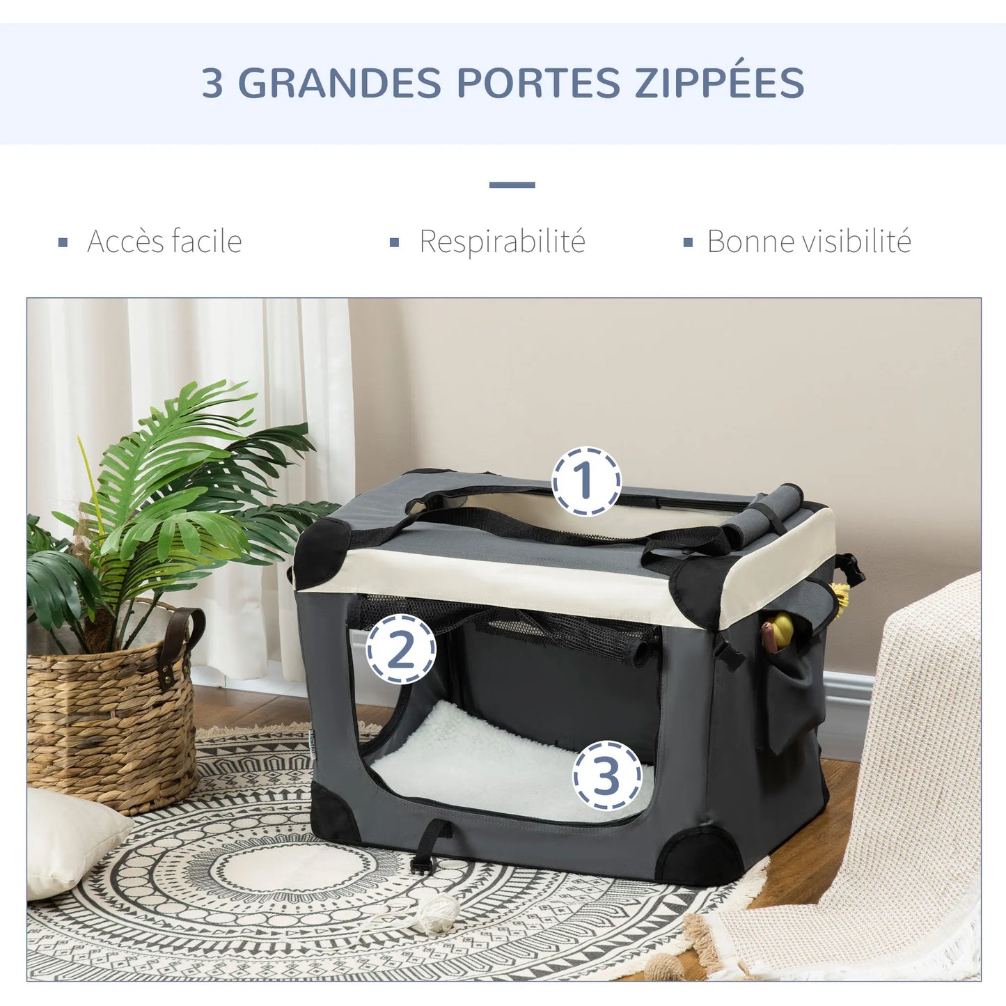 PawHut pet transport box basket handbag foldable portable black Gray opening