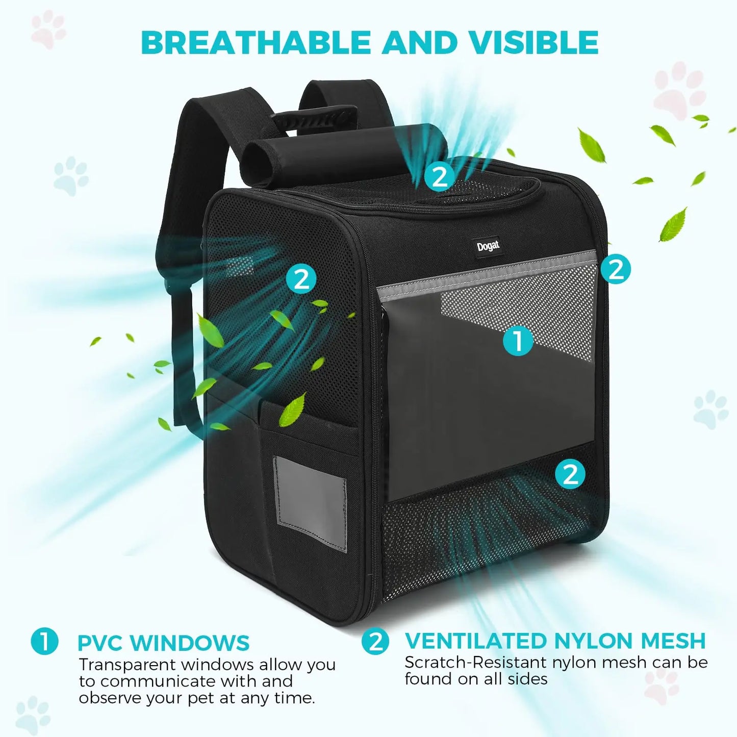 Dogat Pet Backpack XL Breathable Cat/dogs Transporter Up To 10Kg Mesh Window Foldable