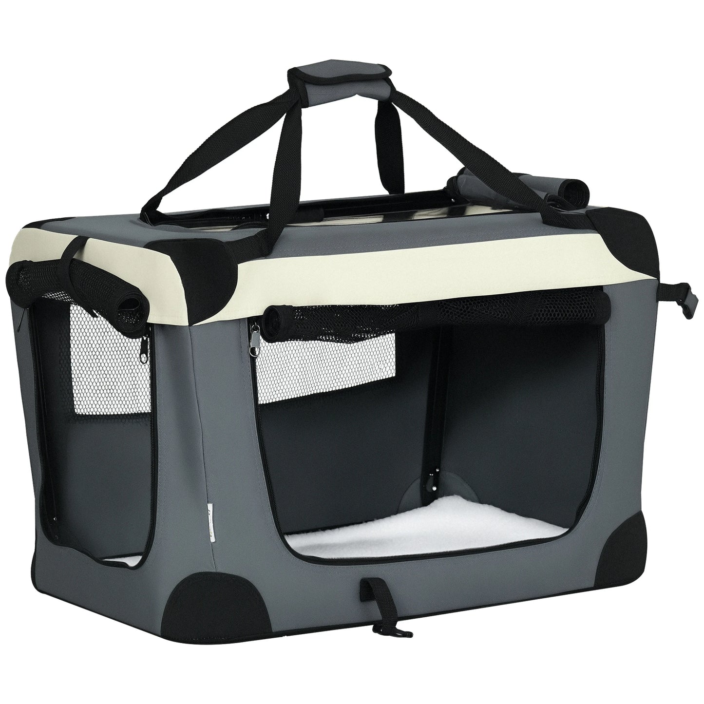 PawHut pet transport box basket handbag foldable portable black Gray opening