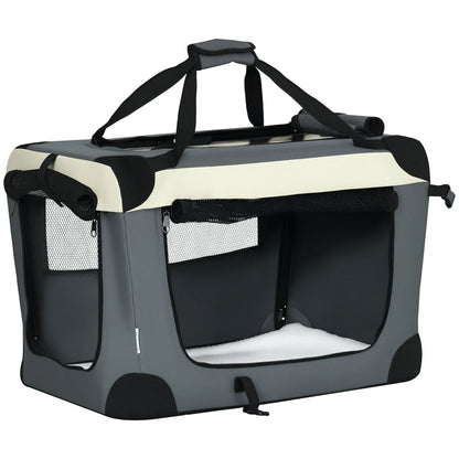 PawHut pet transport box basket handbag foldable portable black Gray opening