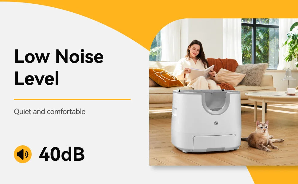 Furoomate Automatic Smart Cat Litter Box, self-cleaning design with 11L high-capacity waste bin. Intelligent pet toilet tray, ideal for easy and hygienic cat care.