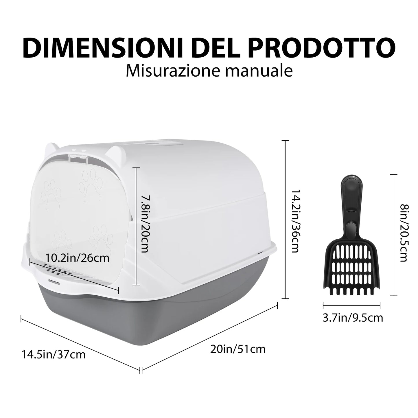 Large Enclosed Cat Litter Box with Flap Door – Detachable Hood, Easy to Clean (51×37×36cm)