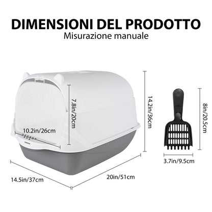 Large Enclosed Cat Litter Box with Flap Door – Detachable Hood, Easy to Clean (51×37×36cm)