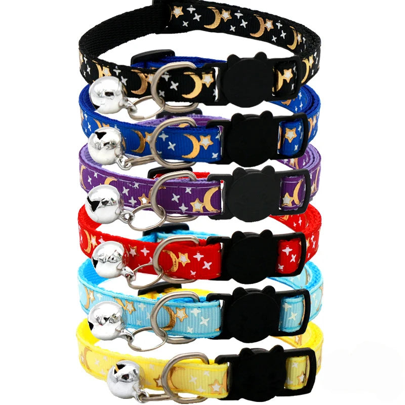 Adjustable Cat Collar with Bell – Cute Star & Moon Design for Cats & Kittens