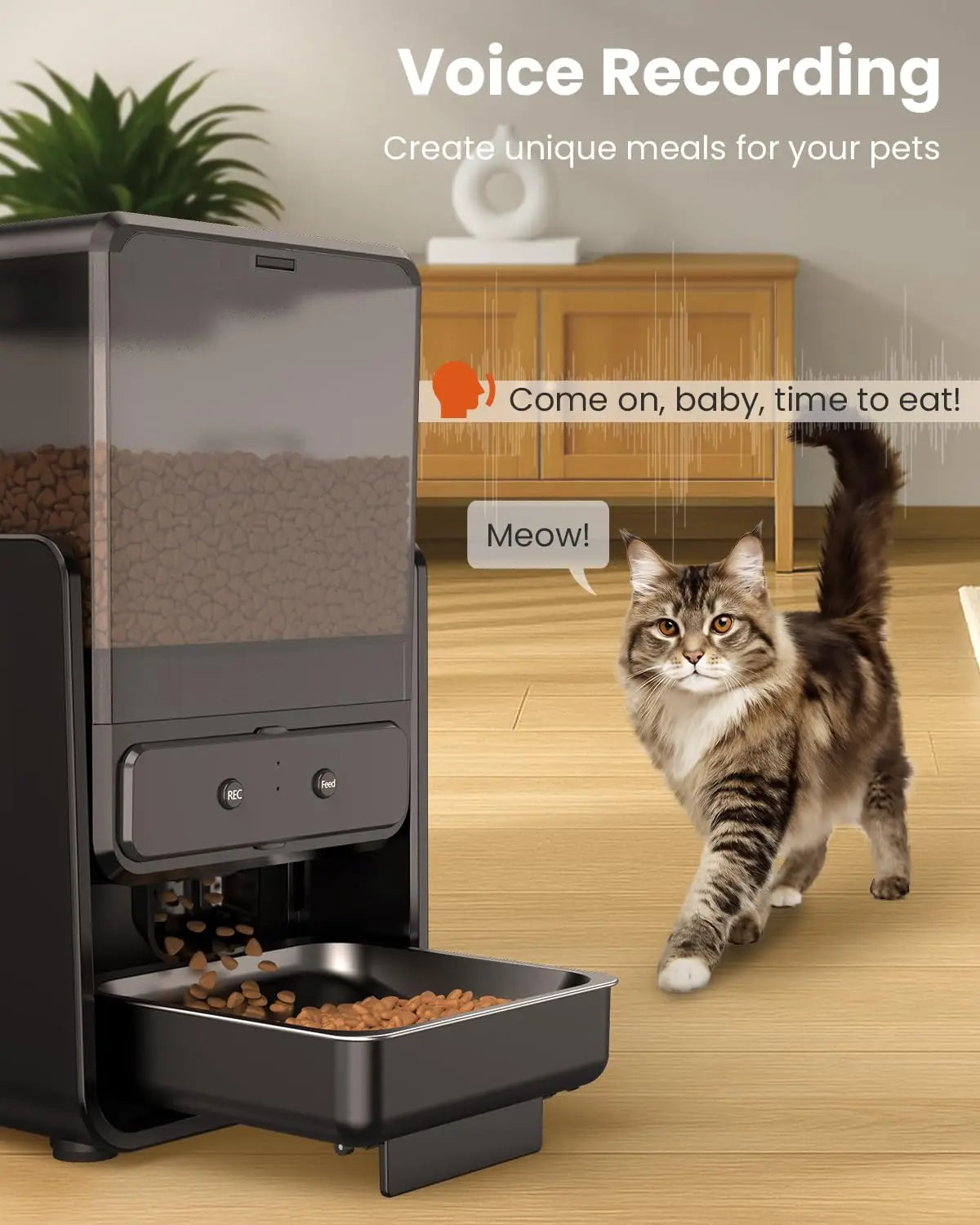 Smart Automatic 5G WiFi Cat Feeder with Dual Bowls, 5L Adjustable Dry Food Dispenser for Two Cats and Small Pets