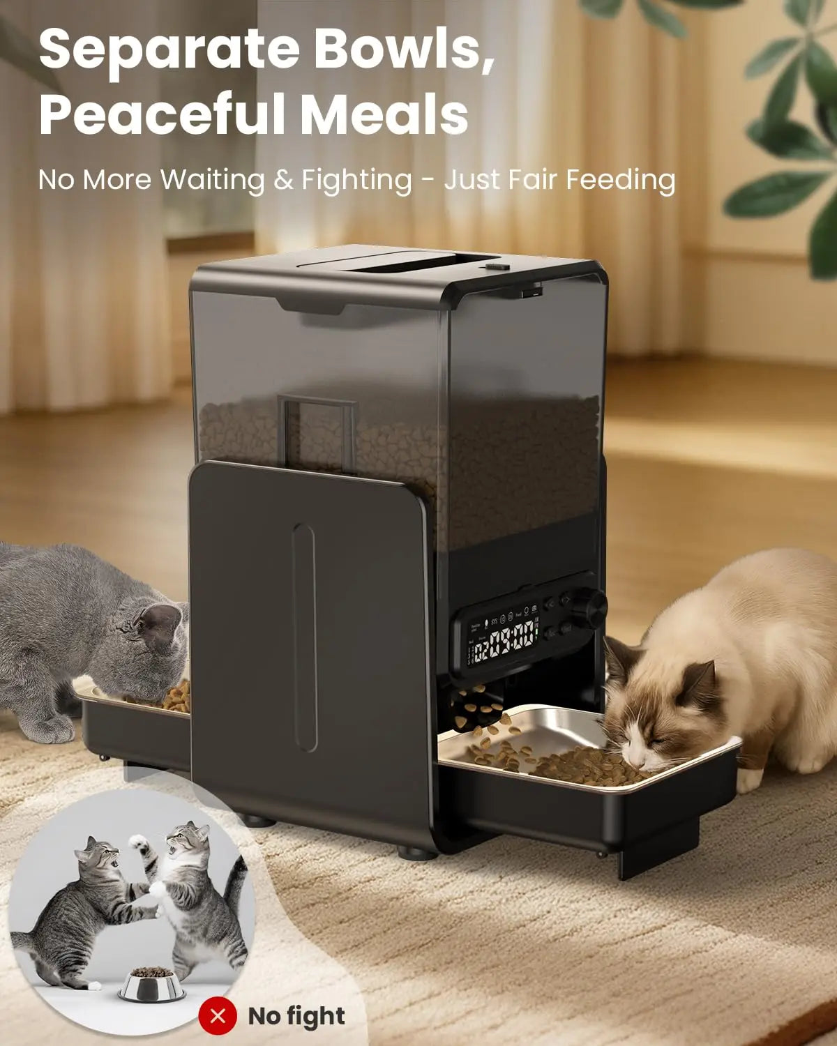 Smart Automatic 5G WiFi Cat Feeder with Dual Bowls, 5L Adjustable Dry Food Dispenser for Two Cats and Small Pets