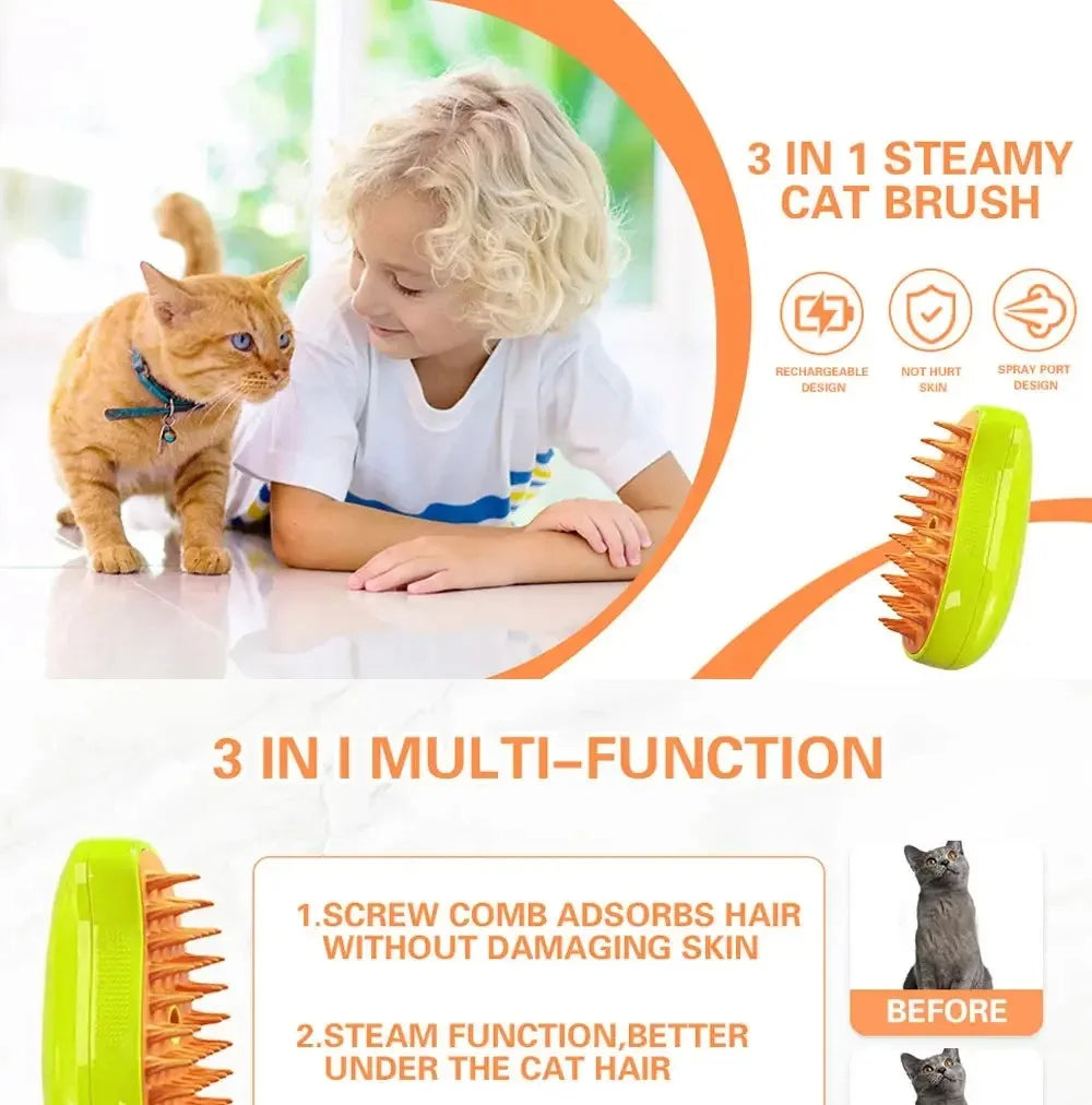 3-in-1 Electric Steam Pet Grooming Brush – Spray Massage Comb for Dogs & Cats
