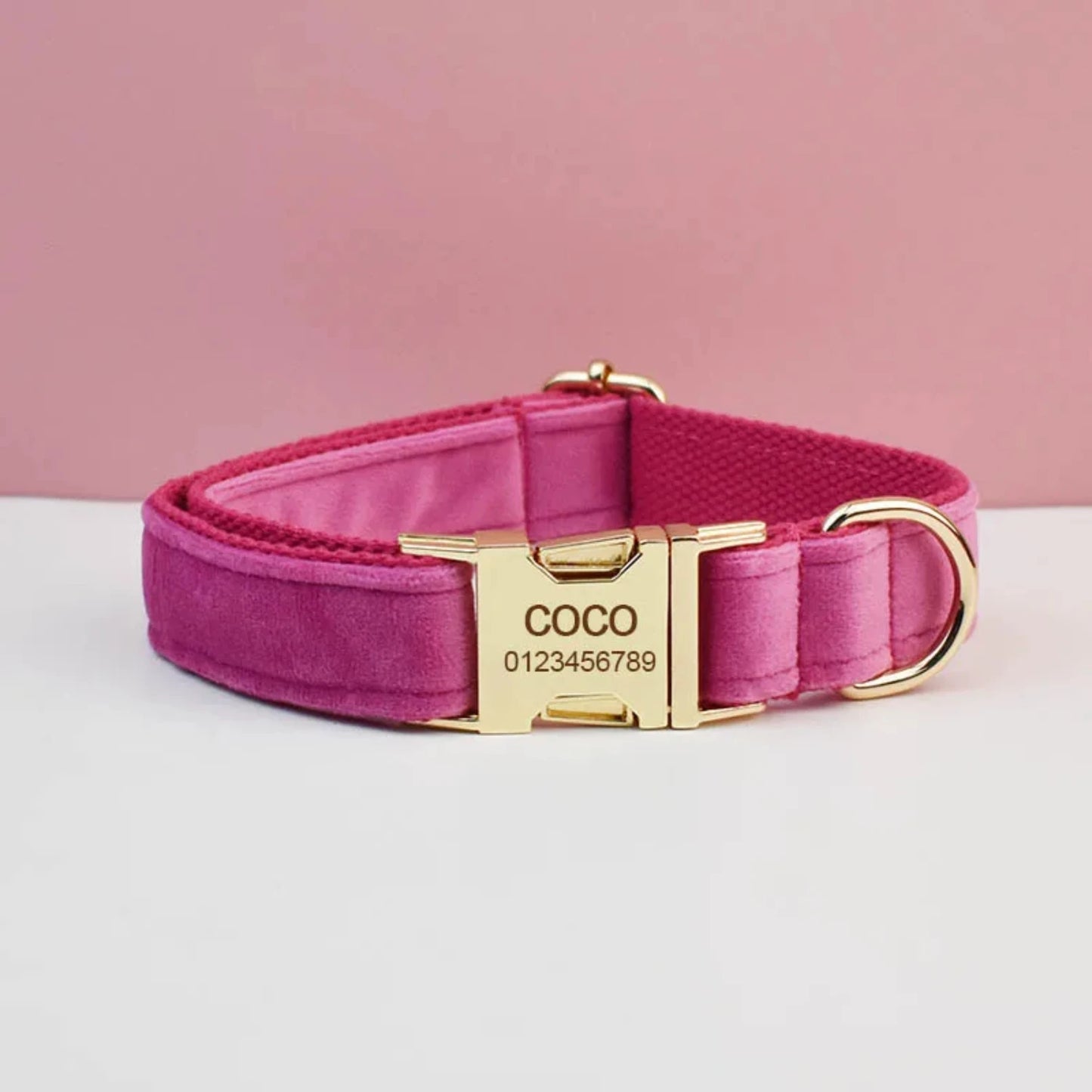 Velvet Dog Collar & Leash Set – Soft Red/Pink Adjustable Set for Dogs