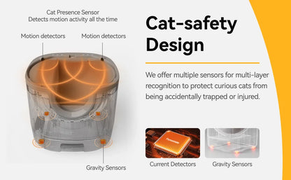 Self-cleaning cat litter box with an open design, advanced safety sensors, and extra-large capacity for multi-cat households. Practical, hassle-free, and ideal for easy daily cleaning.