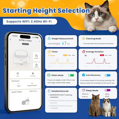 Electric Cat Litter Tray Self-Cleaning Open Cat Litter Tray, Automatic Cat Litter Tray with Odour Control, App & Safety Sensor