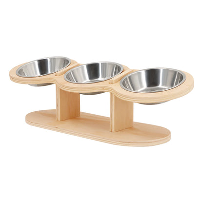 Elevated Cat Bowls with Wooden Stand – 3 Stainless Steel Feeding & Water Bowls for Cats & Puppies