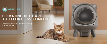 Amicura Cura X1 Smart Automatic Self-Cleaning Cat Litter Box with App Control and Splash-Proof Large-Capacity Design